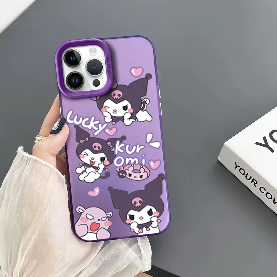 Roztomilý 3D karikatúra Kuromis telefónny puzdro pre iPhone 16 12 13 14 15 Pro Max Plus šošovky Circle IMD laser shell