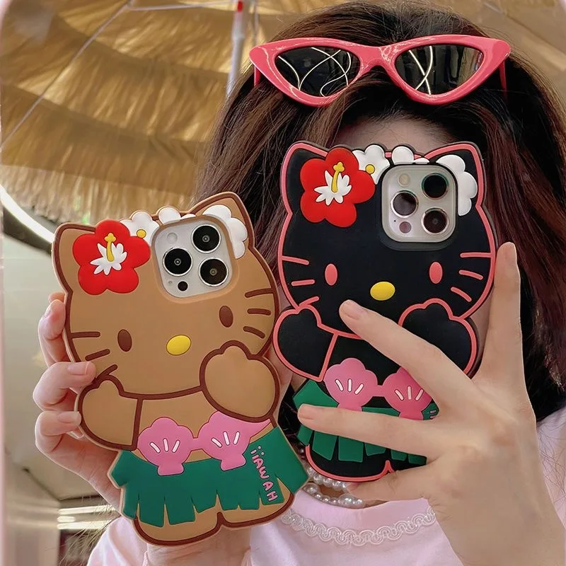 Roztomilý 3D karikatúra trávnaté sukne sanrios hello mačiatko puzdro pre iPhone 16 15 14 13 12 11 Pro Max