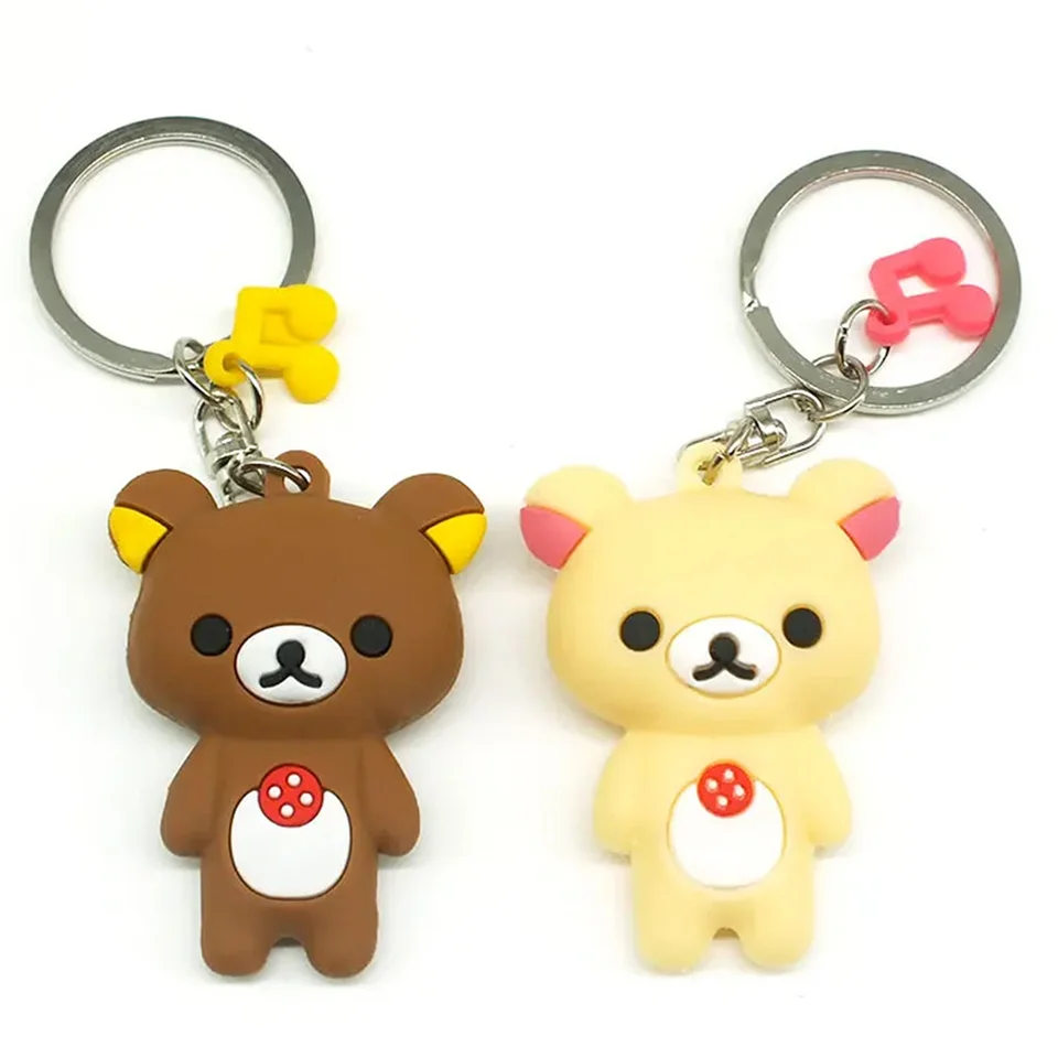 Roztomilý 3d Rilakkuma Korilakkuma medveď maskot pvc kľúče kľúča Key držiteľ malého prívesku Cartoon Anime Mini Key guľový prsteň retiazky darčeky