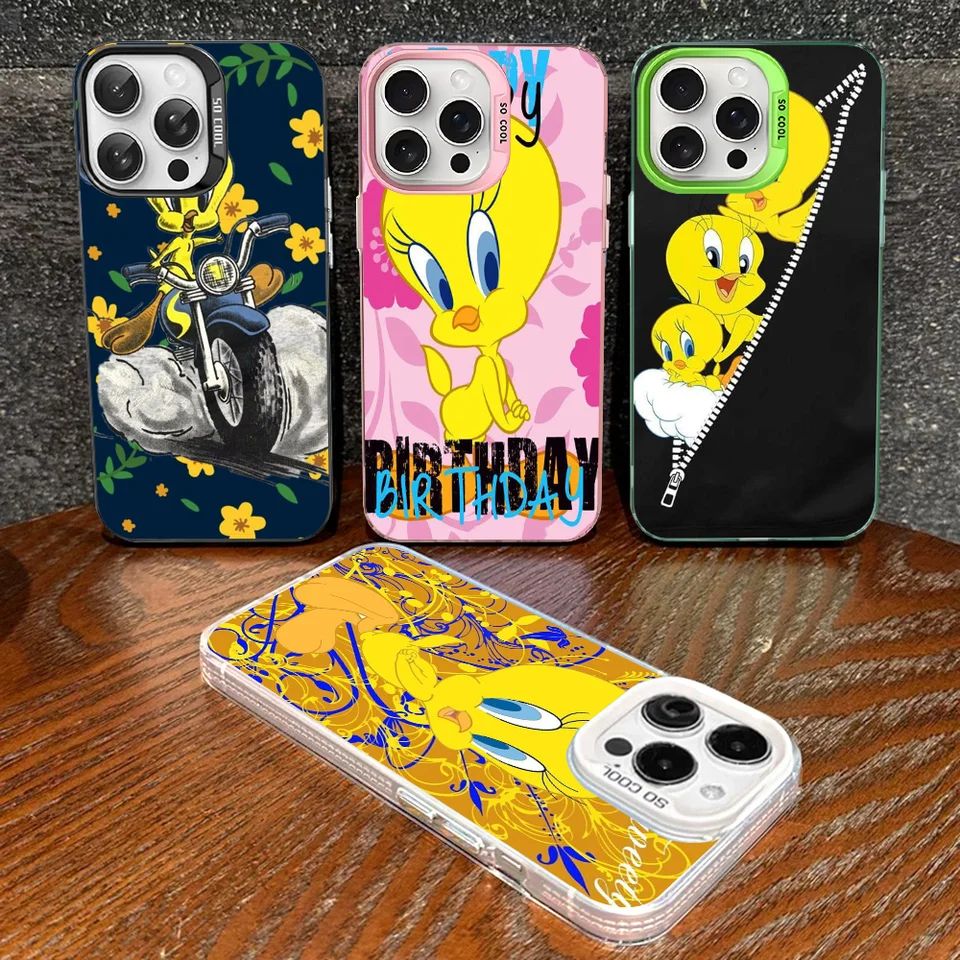 Roztomilý anime t-tweetys b-bird telefónny puzdro pre iPhone 16 15 14 13 12 11 Pro Max x xr xsmax 8 7 plus matný nárazový odolný zadný kryt