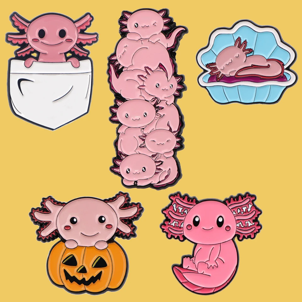 Roztomilý axolotl smaltovaný špendlík ružové ryby brošne pre ženy klopný pin kovový odznak obojok klenoty klenoty oblečenie doplnky pre deti darčeky