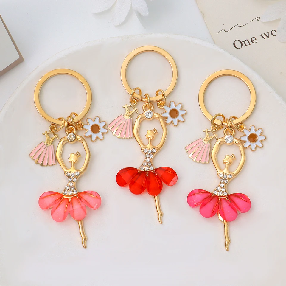 Roztomilý baletný tanečník Keychain Elegantná slnečnica balerína prívesok Keyring Bag Charm batohové doplnky Ženy DIY šperky darček