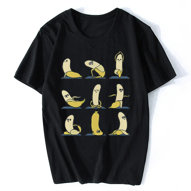 Roztomilý banánový jogu akcia vtipné tričko Men Men Nové bavlnené tričko Homme unisex čerstvé Kawaii Streetwear Tričko s krátkym rukávom