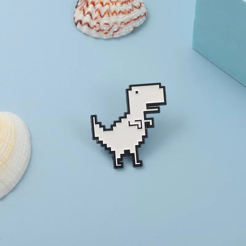 Roztomilý biely karikatúra pixel dinosaurus smalt