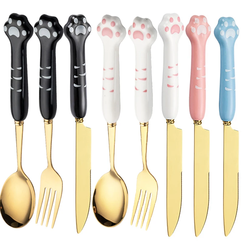 Roztomilý Cat Claw Nôž vidlice lyžica CHELECKS KARTY KARTOBY STEAK NOTH FORK LOSELE 304