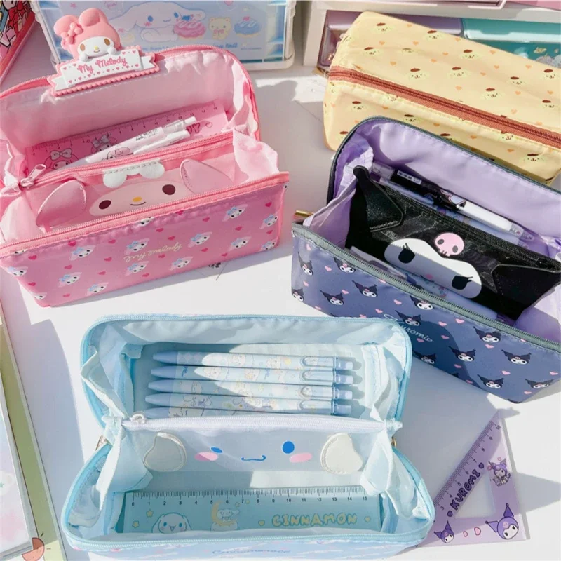 Roztomilý Cinnamoroll Kuromi Cencil Case Case veľkú kapacitu Kozmetická taška Študentský taška na ukladanie tašky Organizátor karikatúry Cencil Case
