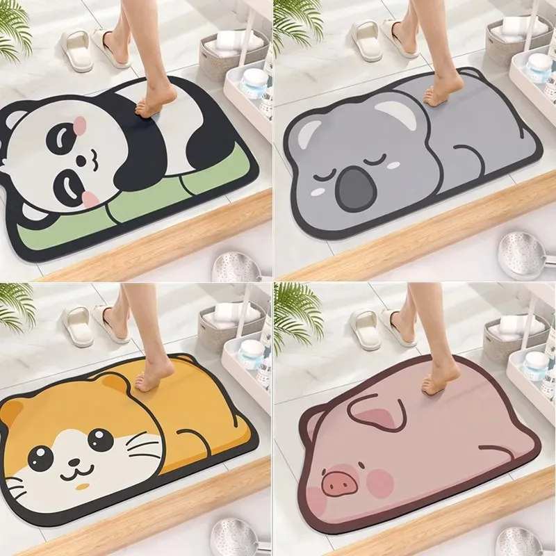 Roztomilý diatoma super absorbentná kúpeľňa rohož Cartoonnon-Slip Mud toaletná podložka rýchlo sušená kúpeľňou podlahou podlahy