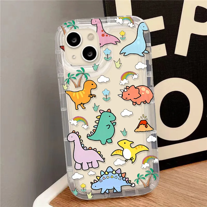 Roztomilý dinosaurus Animals Puzdet pre Xiaomi Mi 11 Lite POCO F4 X3 X4 M3 M4 GT NFC PRO 4G 5G Airbag Anti Fall Clear Back Cover