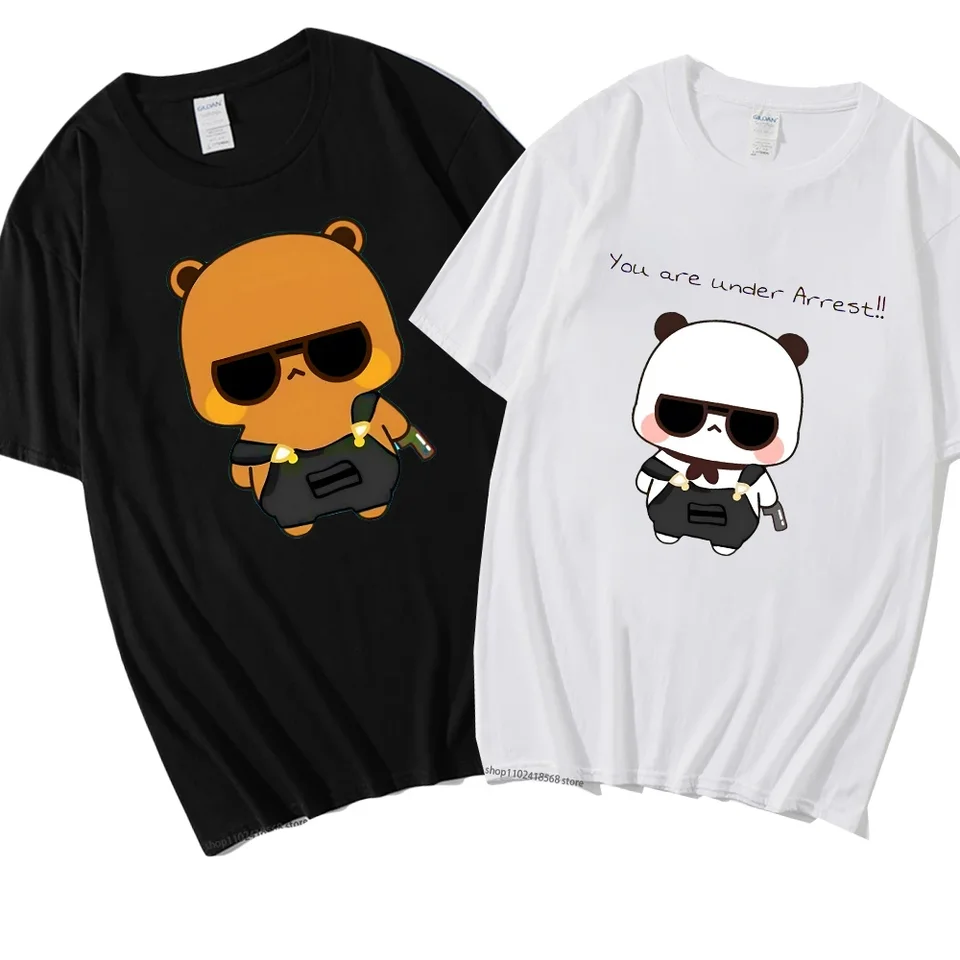 Roztomilý Dudu a Bubu Dudu ako špionážny dôstojník v čiernych tričkách 100% bavlnené odevy panda a koláčiky Bear Tees Men Dámske páry topy