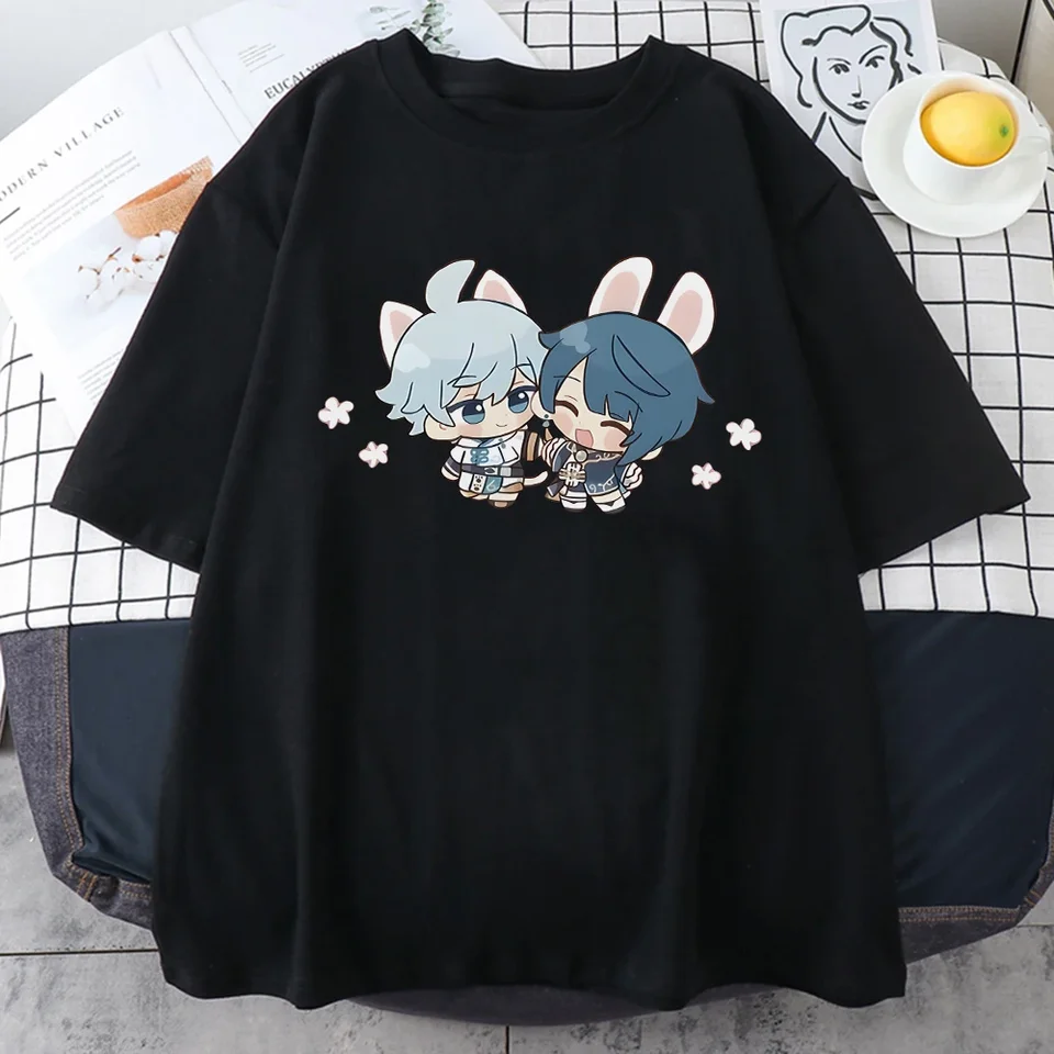 Roztomilý genshin nárazový tričko Ženy Kawaii xingqiu a Chongyun tlač krátke rukávy Tričko Tops letné príležitostné odevy Y2K Clothing Tacesting