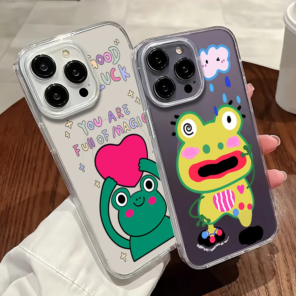 Roztomilý graffiti žaba telefónu pre iPhone 11 12 13 14 15 16 Pro Max Plus Magesafe Magnetic Transparent nabíjanie Soft shell