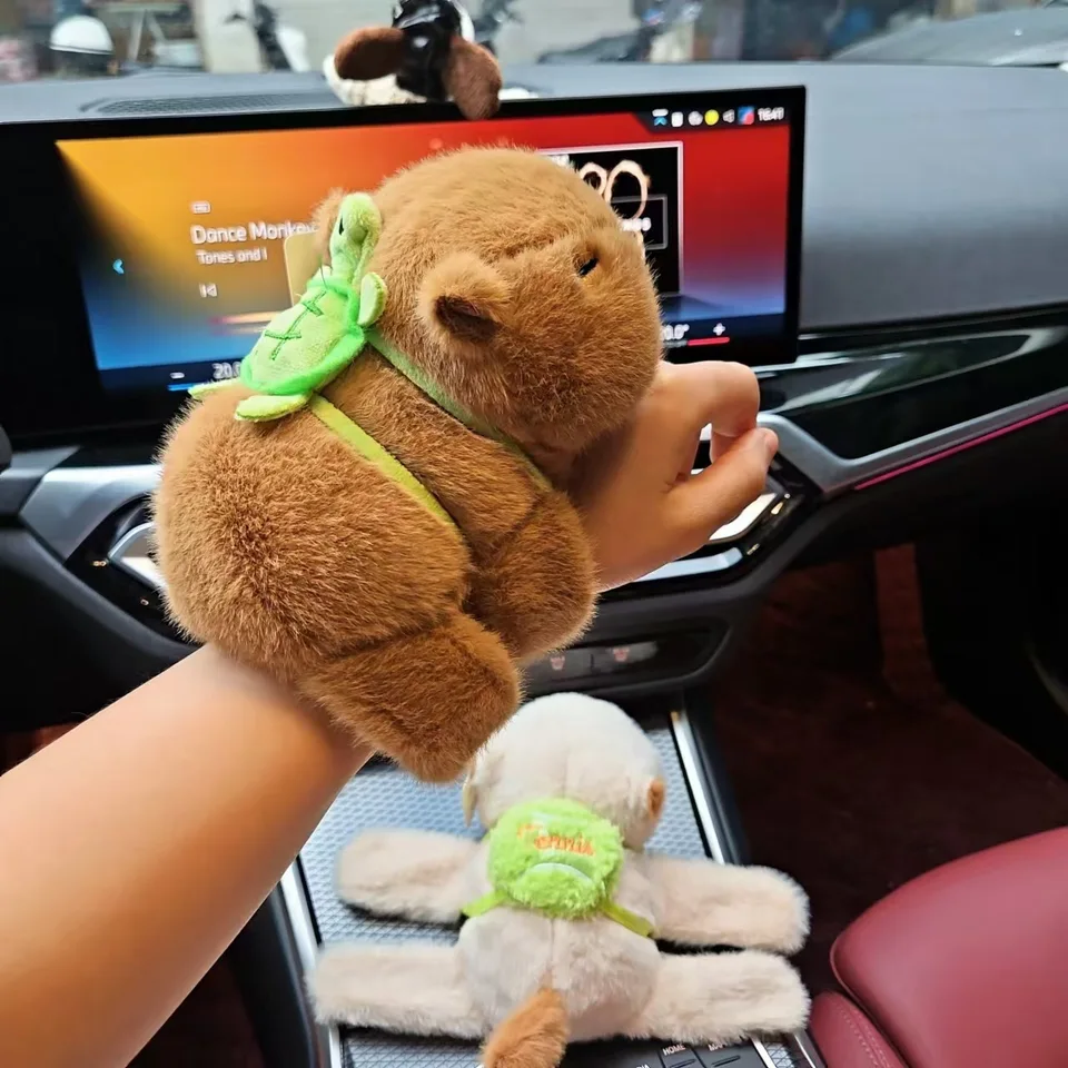 Roztomilý kapybara facka náramky plnené zvieracie kapybara bábika Huggers Snap Ring Band Plush Hračky zápästie s korytnačkou detská hračka darček