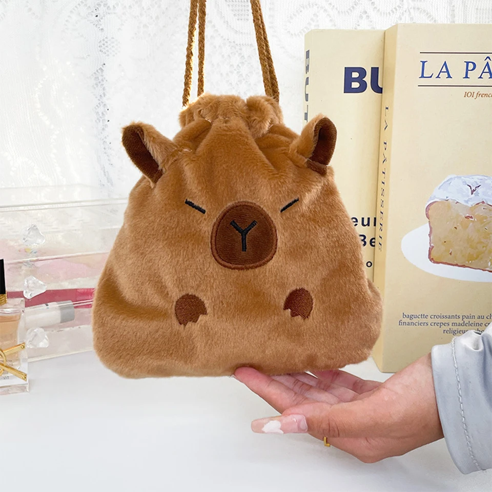 Roztomilý kapybara plyšový úložný vrecko veľkú kapacitu Capybara Kozmetické puzdro karikatúra prenosné šnúrkové úložné puzdro darčeky