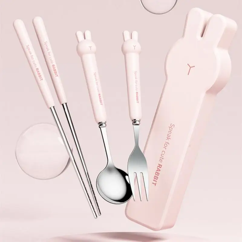 Roztomilý karikatúra 304 z nehrdzavejúcej ocele Svetlá lyžica vidlice Chopsticks Set Deti Študenti cestujú