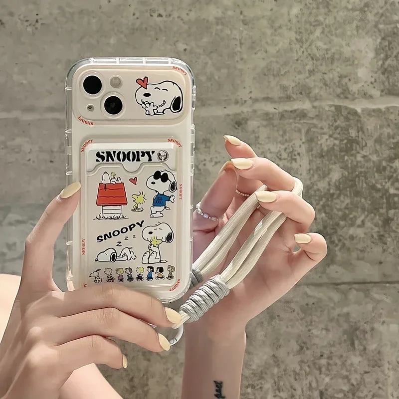 Roztomilý karikatúra arašid snoopy držiteľ karty vreckový puzdro pre iPhone 16 15 14 13 12 11 pro max