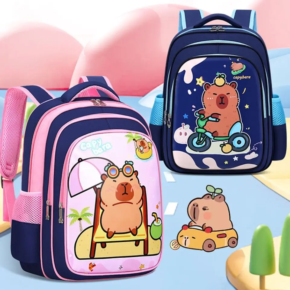 Roztomilý karikatúra Capybara Detský batoh veľkej kapacity nepremokavé ramenné tašky vzor vzoru knihy Študent