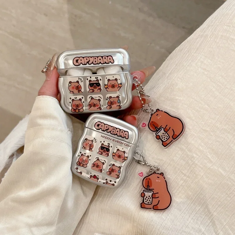 Roztomilý karikatúra Capybara puzdro pre AirPods 4 AirPod 1 2 3 Pro Pro2 Bluetooth Suars nabíjacie boxy Ochranné slúchadlá Puzdro pre slúchadlá