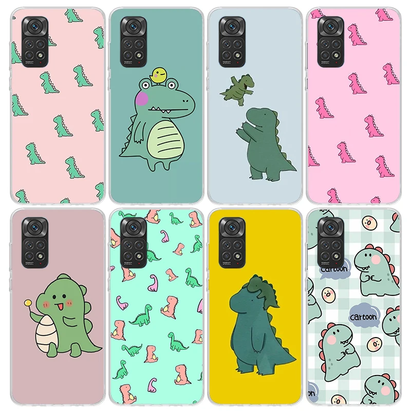 Roztomilý karikatúra dinosaurus detský puzdro pre Xiaomi Redmi Note 13 12S 12S 11E 11T 10S 10 Pro Plus 9 9s 8 8t 7 5G Soft Cover F F