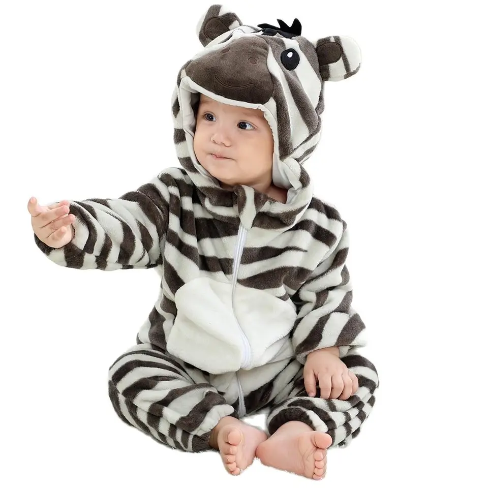 Roztomilý karikatúra flanel baby ovocie zebra tiger panda pyžamy bavlna chlapčeka dievčatá zvieracie kostýmy detská kombinéza Kigurumi Outfits