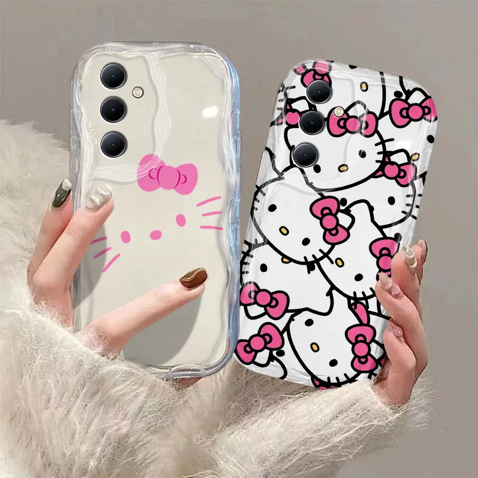 Roztomilý karikatúra Hello Kitty 3D Wave Puzdro pre Samsung Galaxy S24 S23 S21 S20 Fe Plus Ultra 4G 5G Soft Silicone zadný kryt