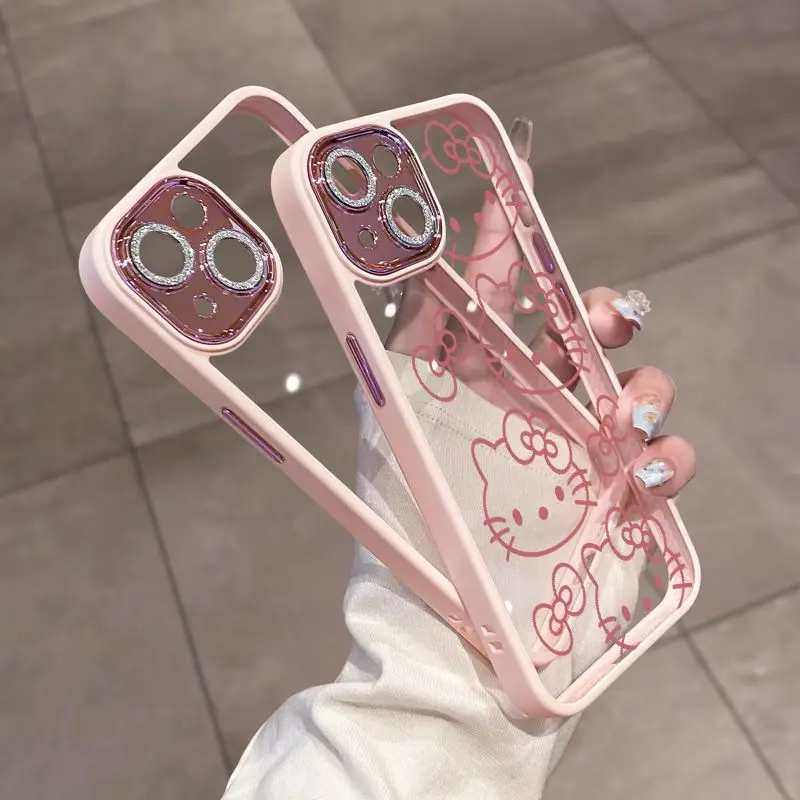 Roztomilý karikatúra Hello Kitty iPhone Pase s reťazou pre iPhone 12 13 14 Case Pro Max XR X XS Max