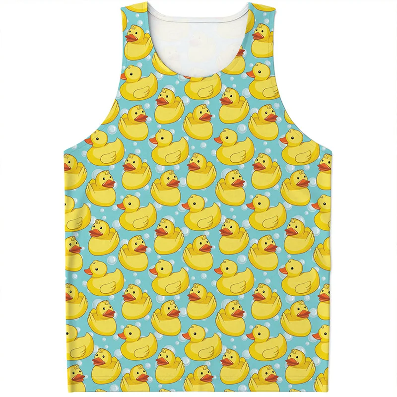 Roztomilý karikatúra kačací vzor Tank Top Men 3D tlačené gumové kačice bez rukávov tričká Cool letné letné streetwear rýchle suché odpaliská vrcholy