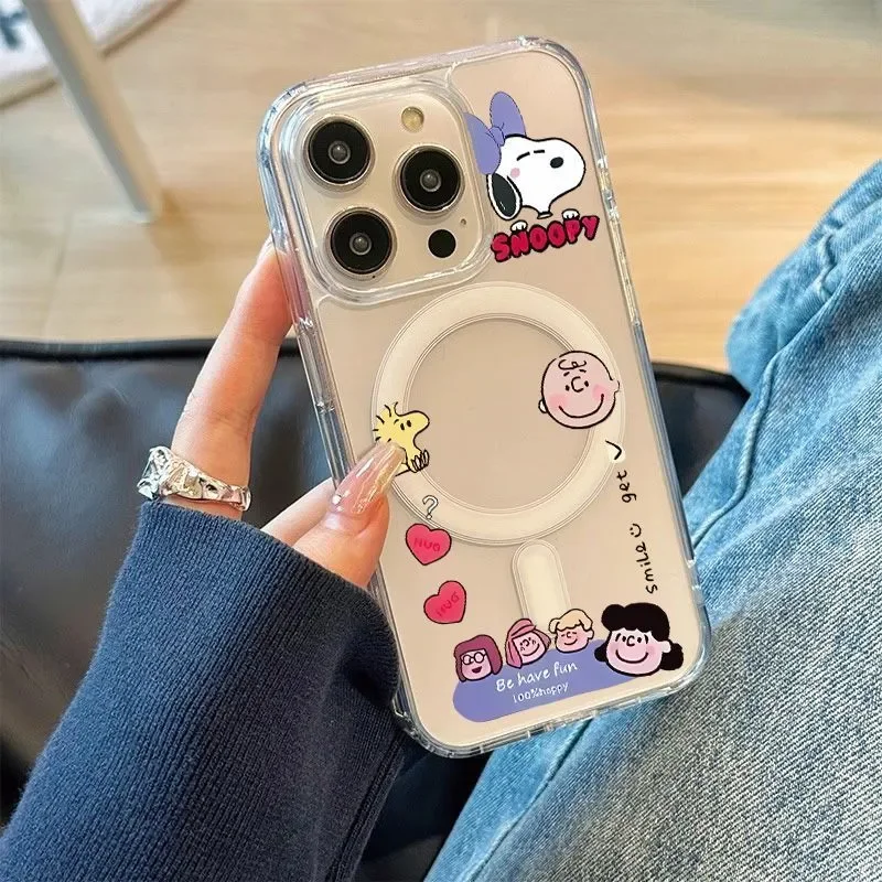 Roztomilý karikatúra Korean Ins Lovely Snoopy Magsafe Phone Case pre iPhone 16 15 14 13 12 11 Pro Max Plus Mini Y2K Creative Lucky Cover