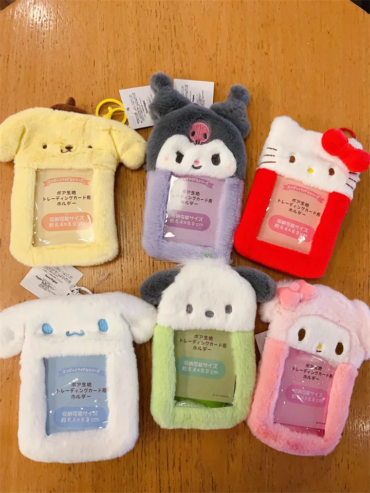 Roztomilý karikatúra Kuromi plyšová karta puzdro Keychain Hello Kitty Melody Card Držiteľ Kawaii Photo karta Displej rukávov Bag prívesky darček