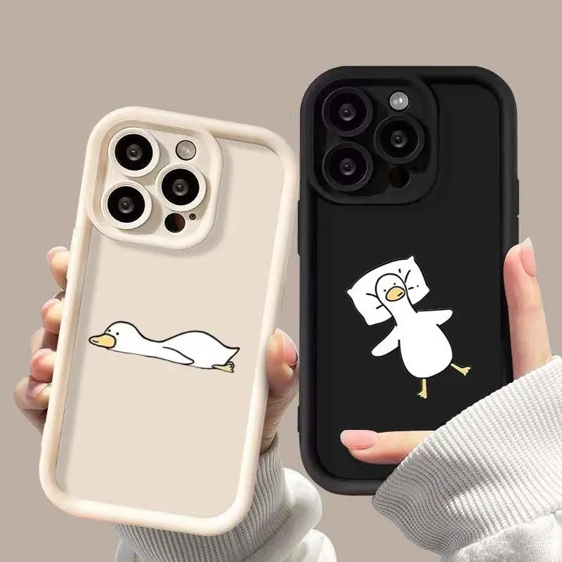 Roztomilý karikatúra ležať puzdro pre ploché kačacie telefóny pre Xiaomi Mi 14 Pro Poco M6 Pro X5 X3 NFC F3 GT F4 F5 X4 11 LITE 5G NE 12T Soft Soft Cover