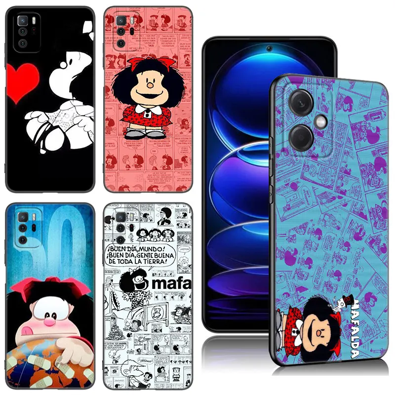 Roztomilý karikatúra Mafalda čierny silikónový puzdro pre Xiaomi Redmi Poznámka 9 10 11S 11T 12 13 Pro 5G plus 9s 10s 12s