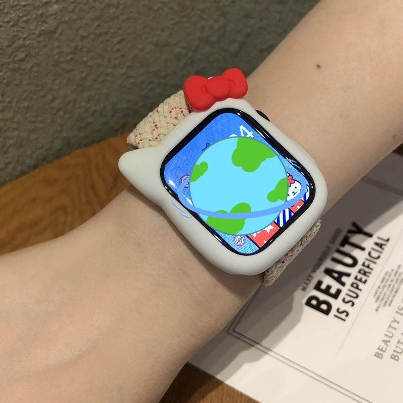 Roztomilý karikatúra mačiek pre Apple Watch Series 8 7 6 SE 5 4 Kórea Silikónový kryt pre Iwatch 45 mm 44 mm 42 mm 41 40 mm 38 príslušenstva