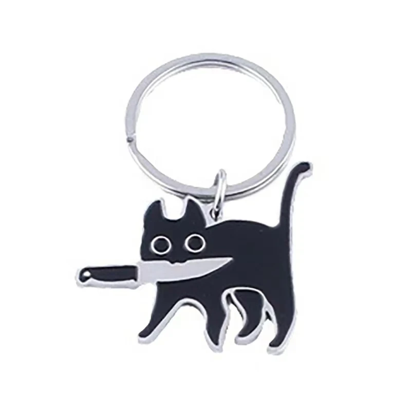 Roztomilý karikatúra nôž mačka kľúče kov kovové čierne mačiatko kľúče reťaze Zvieratá Keyring Bag Prívesok závesný šperky veľkoobchodný darček
