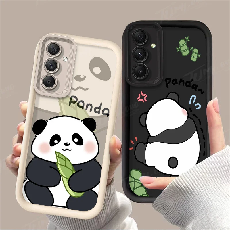 Roztomilý karikatúra Panda Panel Pase pre Samsung Galaxy A55 A35 A25 A15 A05 A05S A24 A13 A23 A12 A22 A32 A52 A52S A72 A12 A11 Silikón Capa