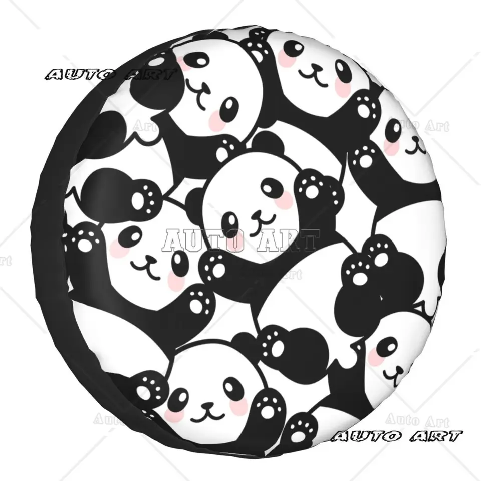 Roztomilý karikatúra Panda Pile Purant Pneumatický kryt vrecko na vrecko na zvierací kryty automobilových kolies 14 