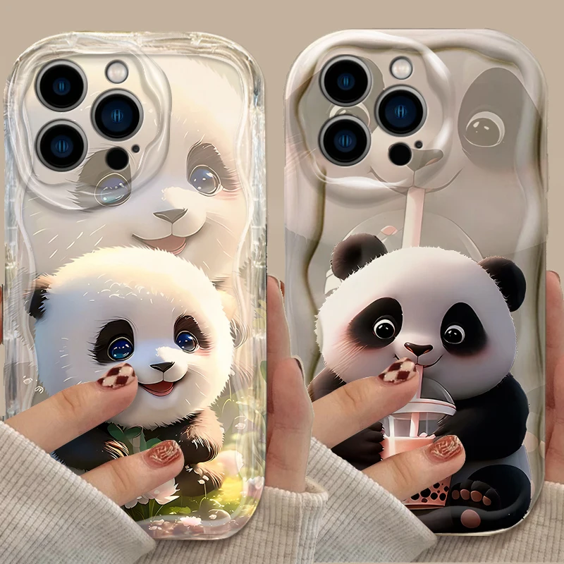 Roztomilý karikatúra Panda Silikone Puzdet pre iPhone 16 15 14 13 12 11 Pro Max x xr xs 8 7 plus SE 2020