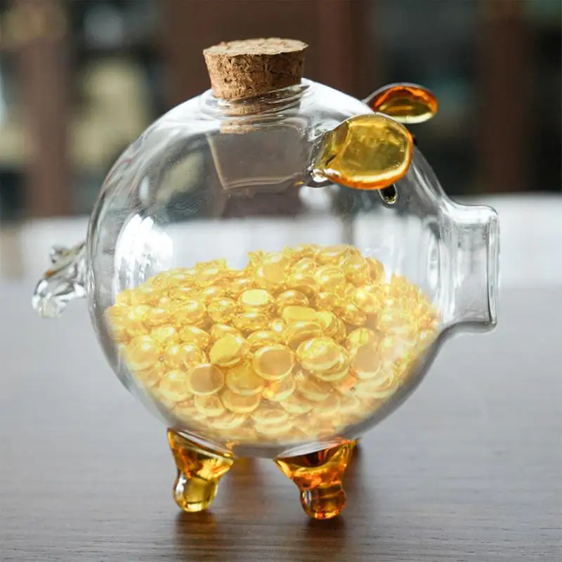 Roztomilý karikatúra Piggy Money Bank Glass Transparentné mince