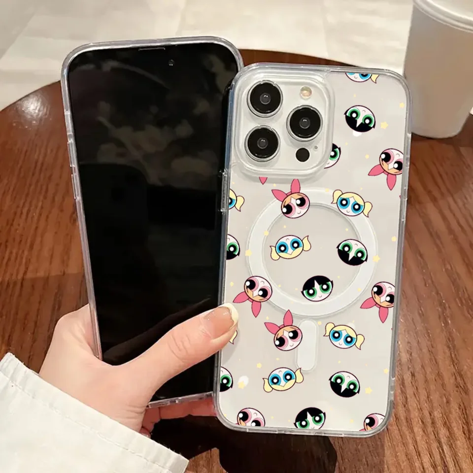 Roztomilý karikatúra PowerPuffs Girls Puzdro Magnetic pre iPhone 16 14 13 11 12 15 Pro Max x xr xs plus SE Soft Clear TPU kryt TPU