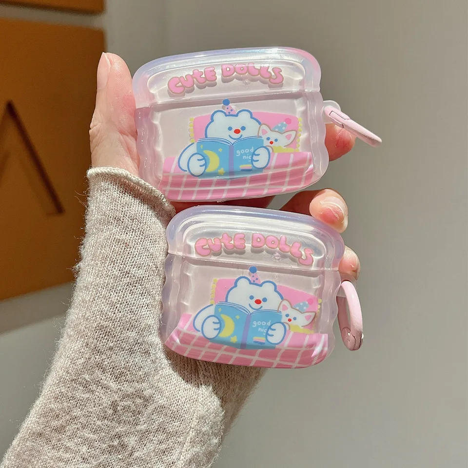 Roztomilý karikatúra Prečítajte si knihu Bear Dolls puzdro pre Apple AirPods Pro 2 číry ružový kryt slúchadiel pre vzduchové struky 1 2 3 prípady s kľúčovou