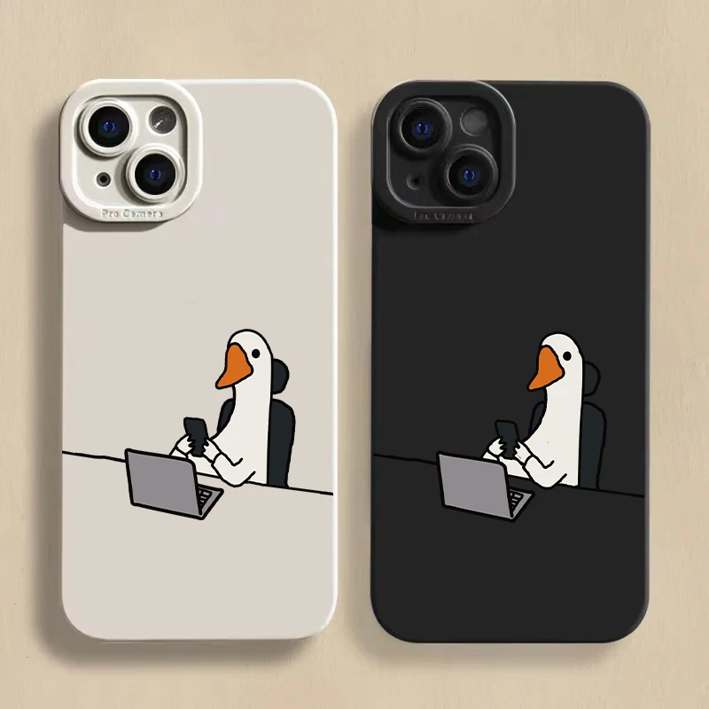 Roztomilý karikatúra Slimper Duck Pase pre iPhone 11 12 13 14 15 Pro Max Mini x xr xs 78 plus nárazový nepriestrelný matný mäkký silikónový kryt