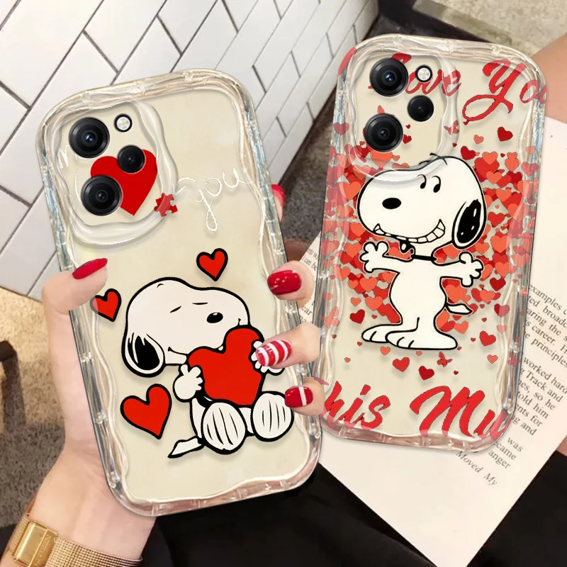Roztomilý karikatúra Snoopy pre Xiaomi Redmi Note 13 12 12S 11S 11 10 9 8 10a 9c Pro Plus 5G vlnové olejové kryt
