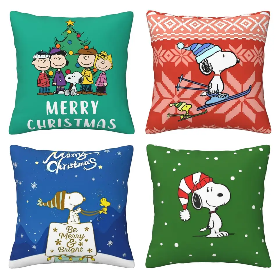 Roztomilý karikatúra Snoopy vankúš mäkký polyester vankúšový kryt dekoratívny vianočný hod.