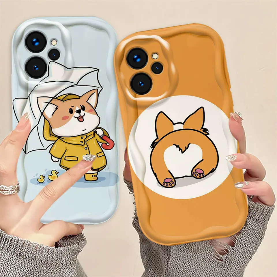Roztomilý karikatúra vtipný pes 3D vlny puzdro pre Realme 5 6 7 7i 8 10 11 12 C20 C33 C35 C55 C63 C65 C67 GT 3 NARZO 50 Silikónové puzdro