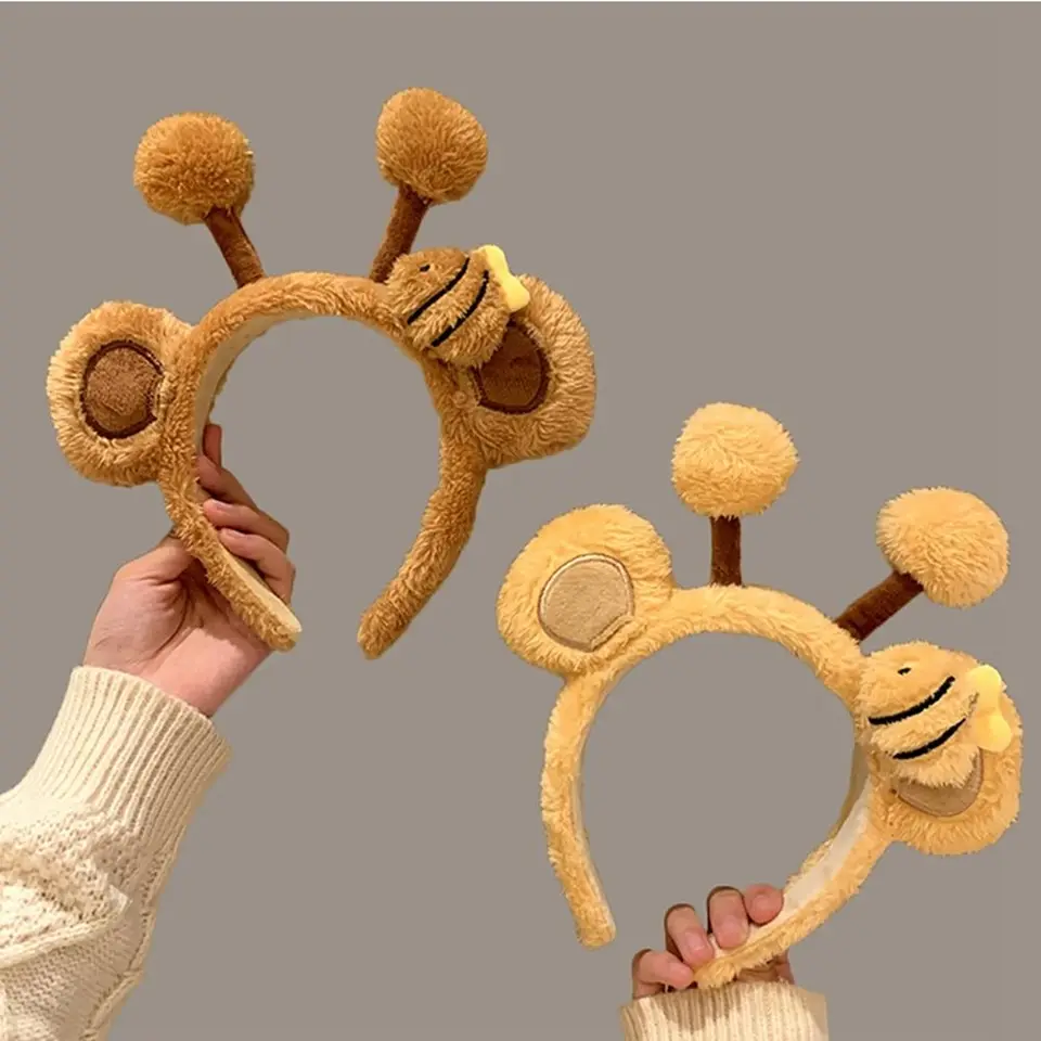 Roztomilý karikatúra včelí bábika Plyšová čelenka Dievčatá Dievčatá na umývanie make -up kawaii Hairband Hair Hoop Hoop Hoopwear Hair Adsessory