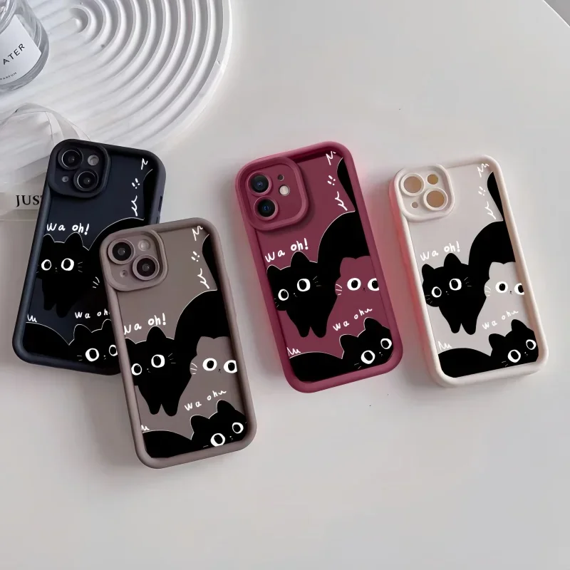 Roztomilý karikatúra čiernej mačky pre puzdro pre púzdro pre Oppo A3X A5S A3S A9 A5 A31 2020 A52 A73 A92 A94 A57 A60 Nájdite X8 X5 X3 Reno 5 Lite Cover Cover