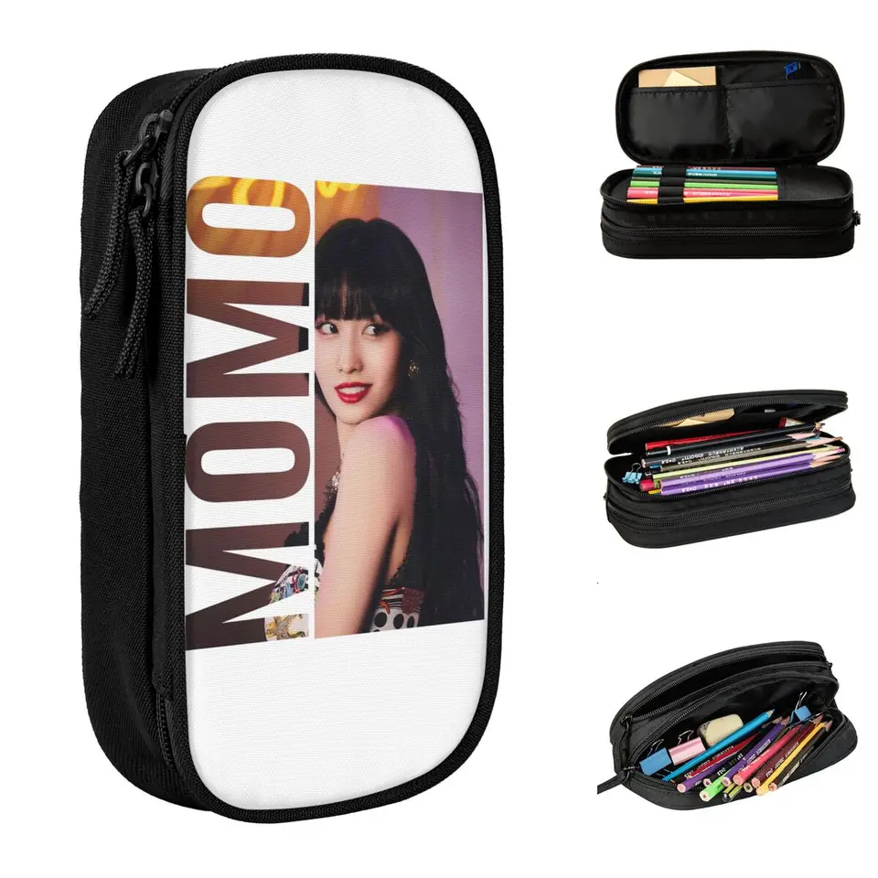 Roztomilý KPOP MOMO dvakrát ceruzka Case Pencases pero pre študentov veľkú kapacitu Študenti Škola zips