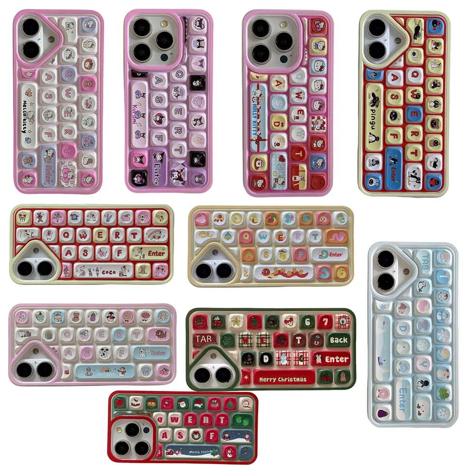 Roztomilý kreatívny karikatúra Klávesnica Kuromi Hello Kitty puzdro pre iPhone 13 12 14 15 16Pro Max vianočný darček Santa Claus Clavier Cover