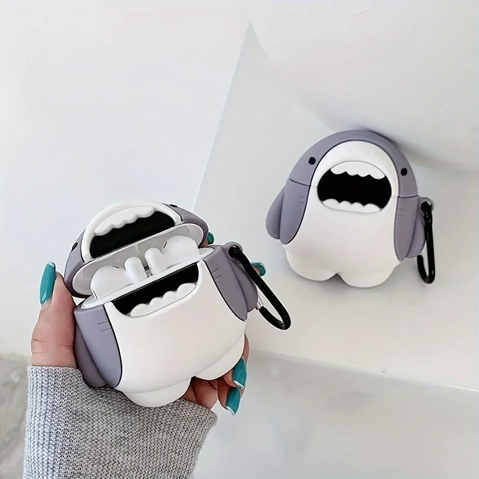Roztomilý kryt silikónovej náhlavnej súpravy pre AirPods 4 1 alebo 2 3 Case Cartoon Shark Wireless Bluetooth slúchadlá pre slúchadlá pre AirPods Pro 2