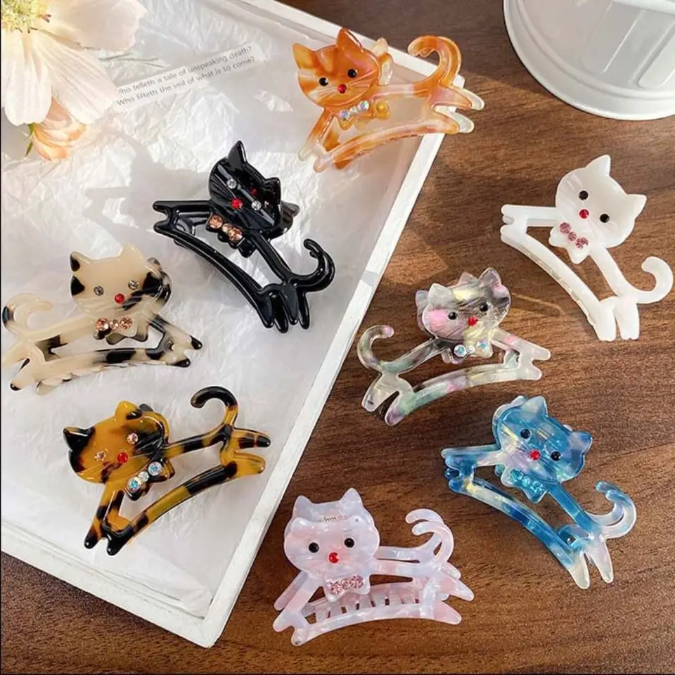 Roztomilý kyselina kyselina octanu acetát Cat Cat Claw Cartoon Headdress Smienka na vlasy klip y2k dutý žralok klip dievča
