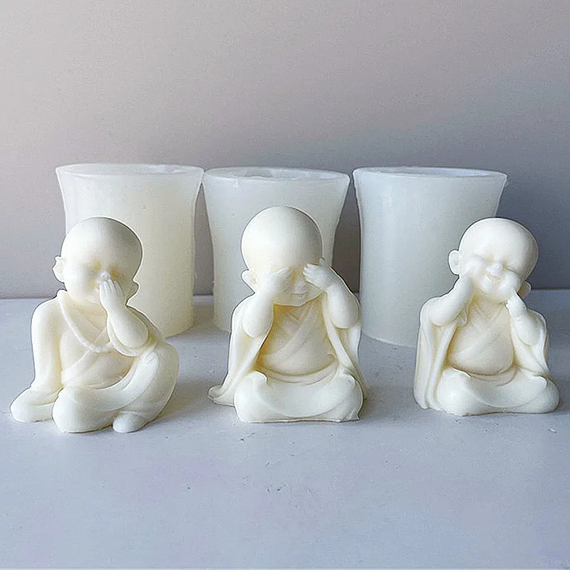 Roztomilý malý mních Sviečka silikónová forma DIY aromaterapia usmievavá mních Buddha sviečka