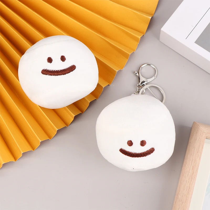 Roztomilý marshmallow s úsmevom guľôčkové bábiky Keychain biely plyšový dekompresný loptičku ruka upokojujúca antistressová hračka